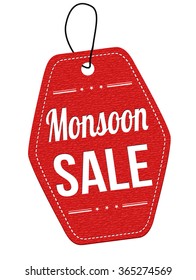 Monsoon sale red leather label or price tag on white background, vector illustration