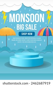 monsoon sale vertical banner illustration with podium