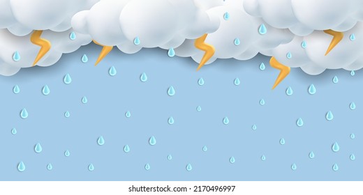 monsoon season 3d illustration with rainfall, lightning thunder, and clouds. monsoon background