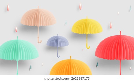 Monsoon season banner sale with pastel color scheme and paper art style vector illustration