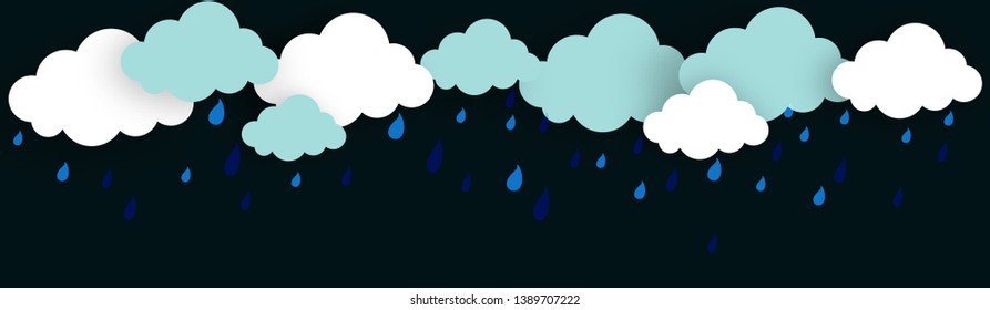 Monsoon season with colorful umbrellas, paper-art layering concept based clouds. - Vector with monsoon elements and offer text like cloud,rain and sky.