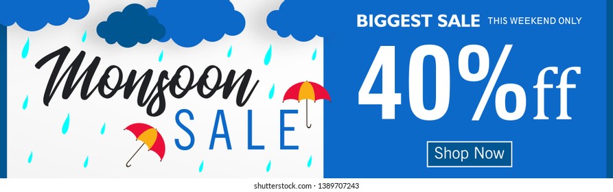 Monsoon season with colorful umbrellas, paper-art layering concept based clouds. - Vector with monsoon elements and offer text like cloud,rain and sky.