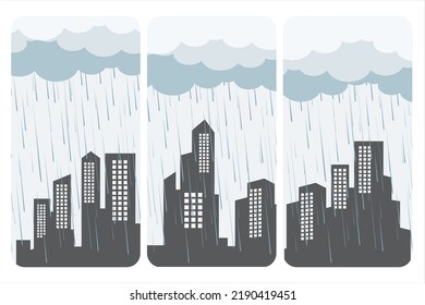 Monsoon season. Rainy season. Illustration of heavy rain. Vector illustration of rainy season in urban