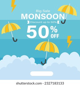 Monsoon season. Rainy season. Illustration of heavy rain. Vector illustration of rain cloud