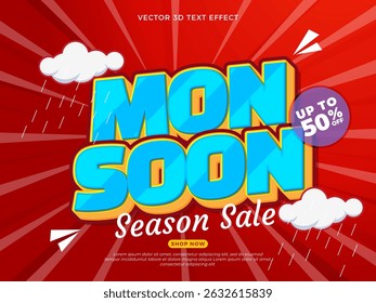 Monsoon season sale banner with a special offer flash sale. Discount up to 50% off