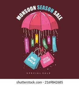 Monsoon season sale with umbrela and bag special sale big sale discount cartoon