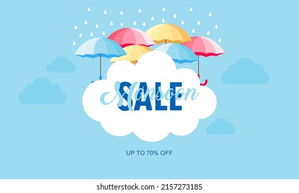 Monsoon Season Sale with Umbrella Background Template