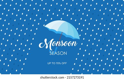 Monsoon Season Sale with Umbrella Background Template