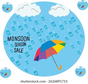 Monsoon season sale vector illustration. Good for banner, poster, greeting card, party card, invitation, template, advertising, campaign, and social media.