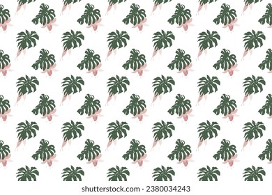 Monstella leave with flower as seamless pattern background