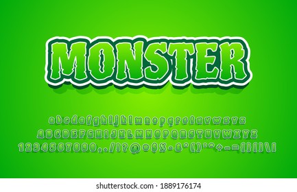 Monster 3d text effect cartoon style with shadow. Full set alphabet. for sticker, title cartoon, and television