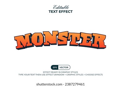 Monster 3D Text Effect Orange Gradient Comic Style. Editable Text Effect.