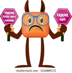 Monster with 404 error sign, illustration, vector on white background.