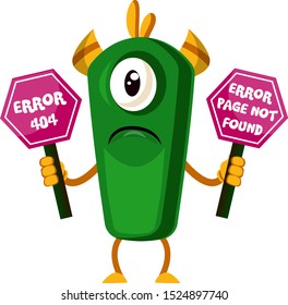 Monster with 404 error sign, illustration, vector on white background.