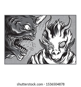 Monster Academy Black and White Illustration