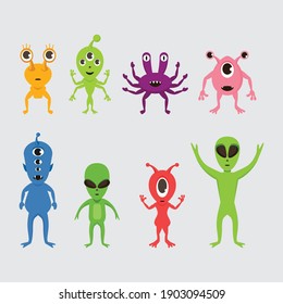 Monster alien creature character object flat vector illustration isolated on white background