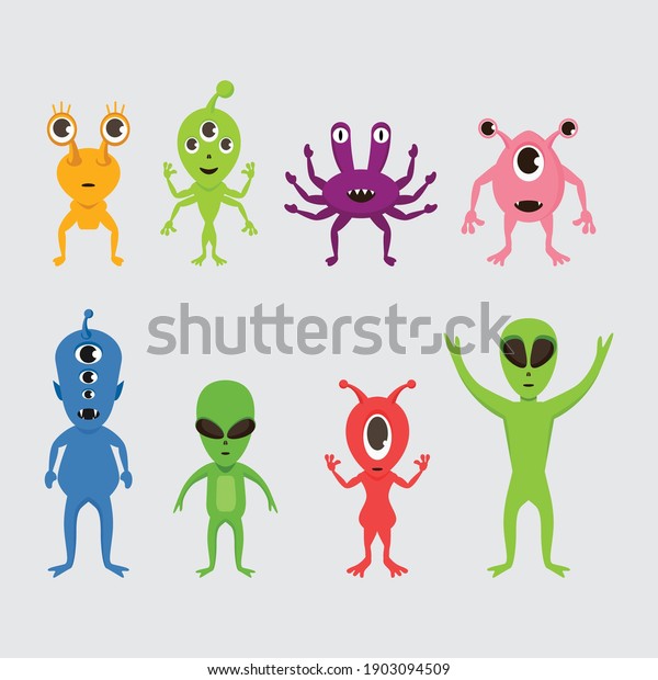 Monster alien creature character\
object flat vector illustration isolated on white\
background