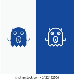 Monster, Alien, Space Line and Glyph Solid icon Blue banner