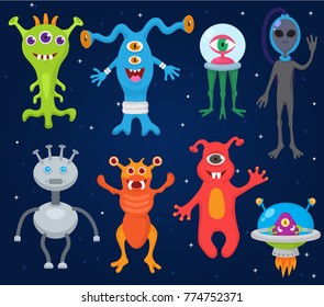 Monster alien vector cartoon monstrous character cute alienated creature or funny gremlin on halloween for kids monstrosity and alienation illustration isolated on white background