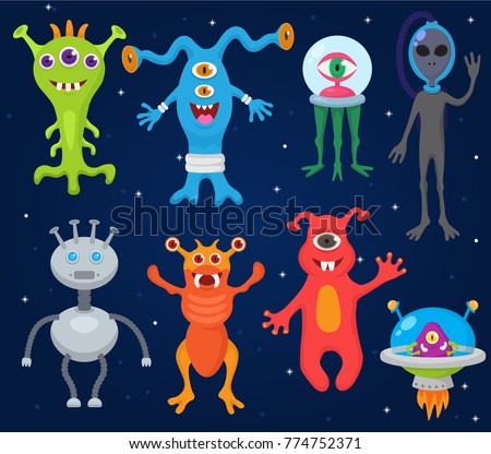 Monster alien vector cartoon monstrous character cute alienated creature or funny gremlin on halloween for kids monstrosity and alienation illustration isolated on white background Stock foto © 