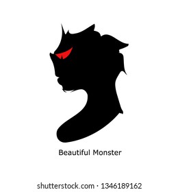 Monster alien woman girl animal logo icon sign silhouette profile Hand drawn Fashion print clothes apparel greeting invitation card picture banner badge poster book flyer websites Vector Illustration