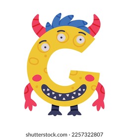 Monster Alphabet with Capital Letter G with Horns Vector Illustration