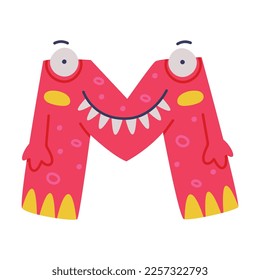 Monster Alphabet with Capital Letter M with Sharp Teeth Vector Illustration