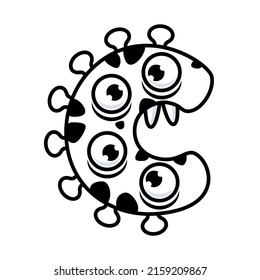 Monster Alphabet Coloring Book. Latin letters with faces. English alphabet coloring pages for kids with funny and sad monsters. Funny alphabet cartoon characters vector font. Vector illustration