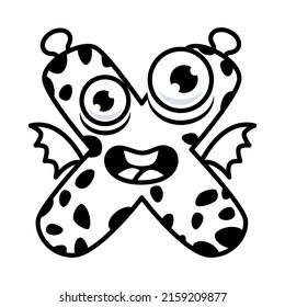 Monster Alphabet Coloring Book. Latin letters with faces. English alphabet coloring pages for kids with funny and sad monsters. Funny alphabet cartoon characters vector font. Vector illustration