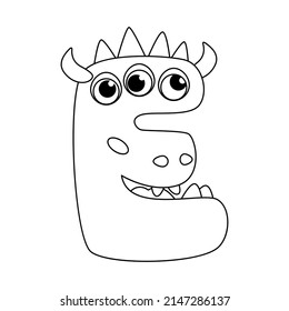 Monster alphabet coloring page book. Coloring page english alphabet for children with funny and sad monsters. Funny alphabet of cartoon characters vector font letters of comic monster creature faces