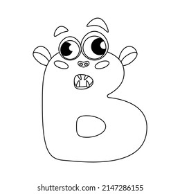 Monster alphabet coloring page book. Coloring page english alphabet for children with funny and sad monsters. Funny alphabet of cartoon characters vector font letters of comic monster creature faces