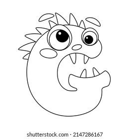 Monster alphabet coloring page book. Coloring page english alphabet for children with funny and sad monsters. Funny alphabet of cartoon characters vector font letters of comic monster creature faces