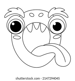 Monster alphabet coloring page book. Coloring page english alphabet for children with funny and sad monsters. Funny alphabet of cartoon characters vector font letters of comic monster creature faces