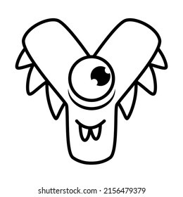Monster alphabet coloring page book. Coloring page english alphabet for children with funny and sad monsters. Funny alphabet of cartoon characters vector font letters of comic monster creature faces