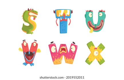 Monster Alphabet with Funny Capital Letter Having Open Toothy Mouth Vector Set