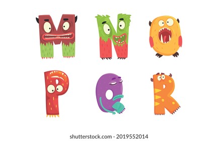 Monster Alphabet with Funny Capital Letter Having Open Toothy Mouth Vector Set