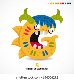 Monster alphabet. Letter G. Strange animal. Vector illustration on white background. Great children's print. The concept of a kid's toy.