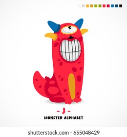 Monster alphabet. Letter J. Strange animal. Vector illustration on white background. Great children's print. The concept of a kid's toy.