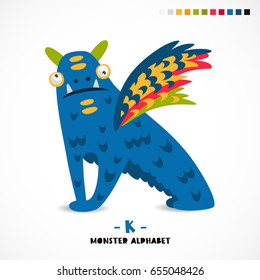 Monster alphabet. Letter K. Strange animal. Vector illustration on white background. Great children's print. The concept of a kid's toy.