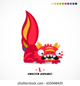 Monster alphabet. Letter L. A strange animal. Vector illustration on white background. Great children's print. The concept of a kid's toy.