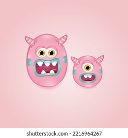 Monster alphabet letter O on pink background. Colourful ABC of cute monsters 