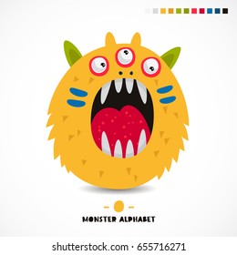 Monster alphabet. The letter O. Strange animal. Vector illustration on white background. Great children's print. The concept of a kid's toy.