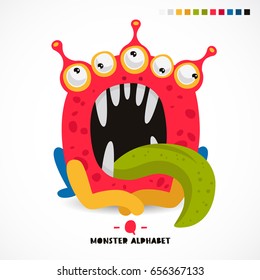 Monster alphabet. Letter Q. A strange animal. Vector illustration on white background. Great children's print. The concept of a kid's toy.