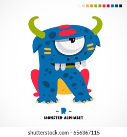 Monster alphabet. Letter R. A strange animal. Vector illustration on white background. Great children's print. The concept of a kid's toy.