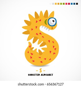 Monster alphabet. The letter S. Strange animal. Vector illustration on white background. Great children's print. The concept of a kid's toy.