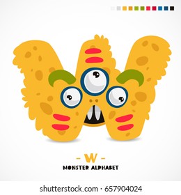 Monster alphabet. The letter W. Strange animal. Vector illustration on white background. Great children's print. The concept of a kid's toy.