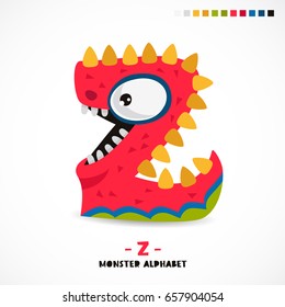 Monster alphabet. Letter Z. Strange animal. Vector illustration on white background. Great children's print. The concept of a kid's toy.