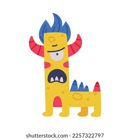 Monster Alphabet with Yellow Angry Capital Letter L with Horns Vector Illustration