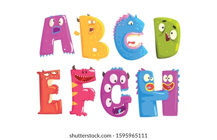 Monster Alphabetical Letters From A to H Vector Set