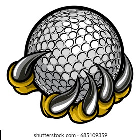 A monster or animal claw holding a golf ball 